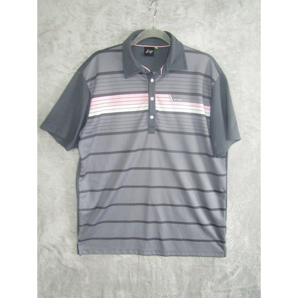 SLIGO Mens Polo Shirt Golf Athleisure Striped Pink Gray Short Sleeve XL